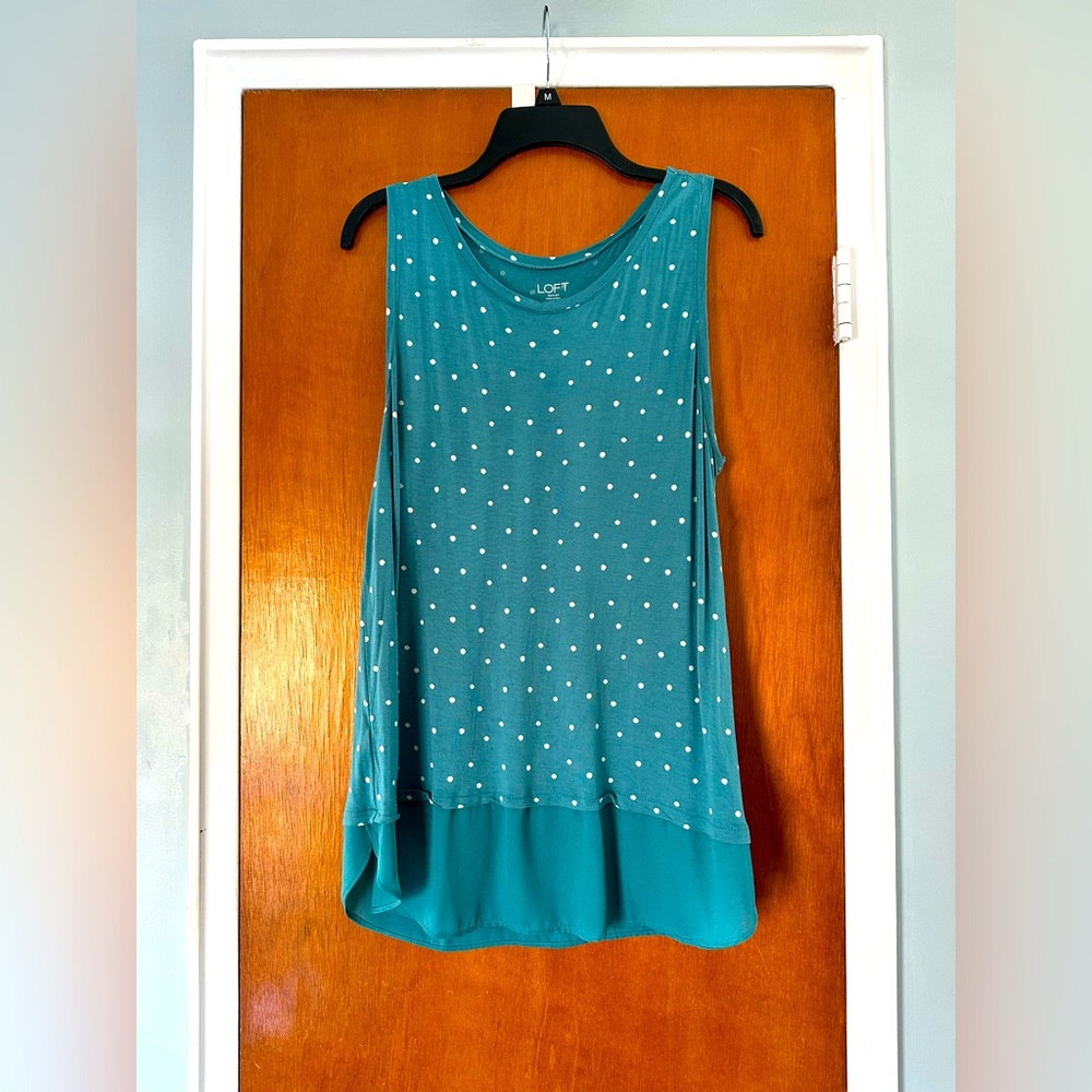 Teal and white polka dots Loft Outlet tank top, size large.